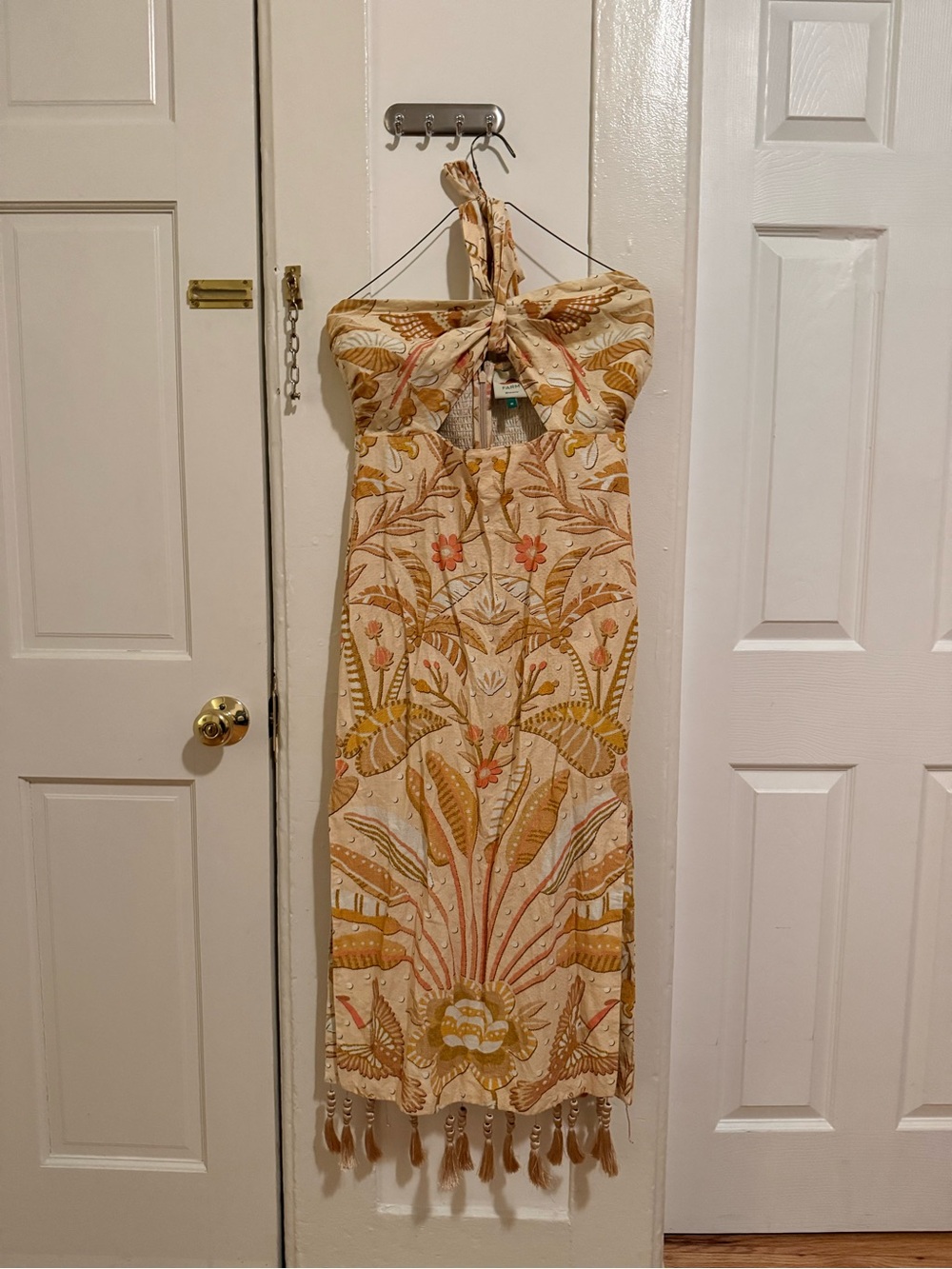 Boho Tassel Halter Cutout Maxi Dress - Yellow Floral - Picture 2 of 8